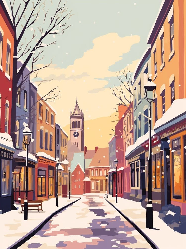 Vintage Winter Travel Illustration Durham United Kingdom 2