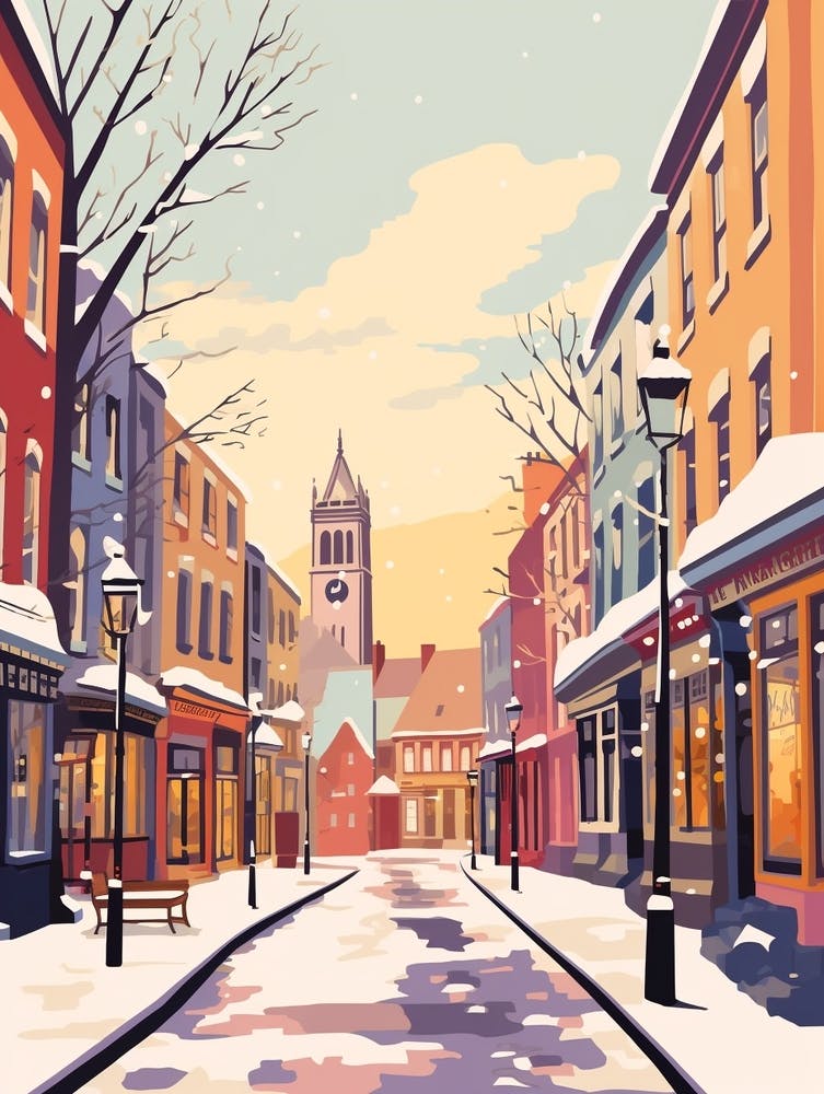 Vintage Winter Travel Illustration Durham United Kingdom 2