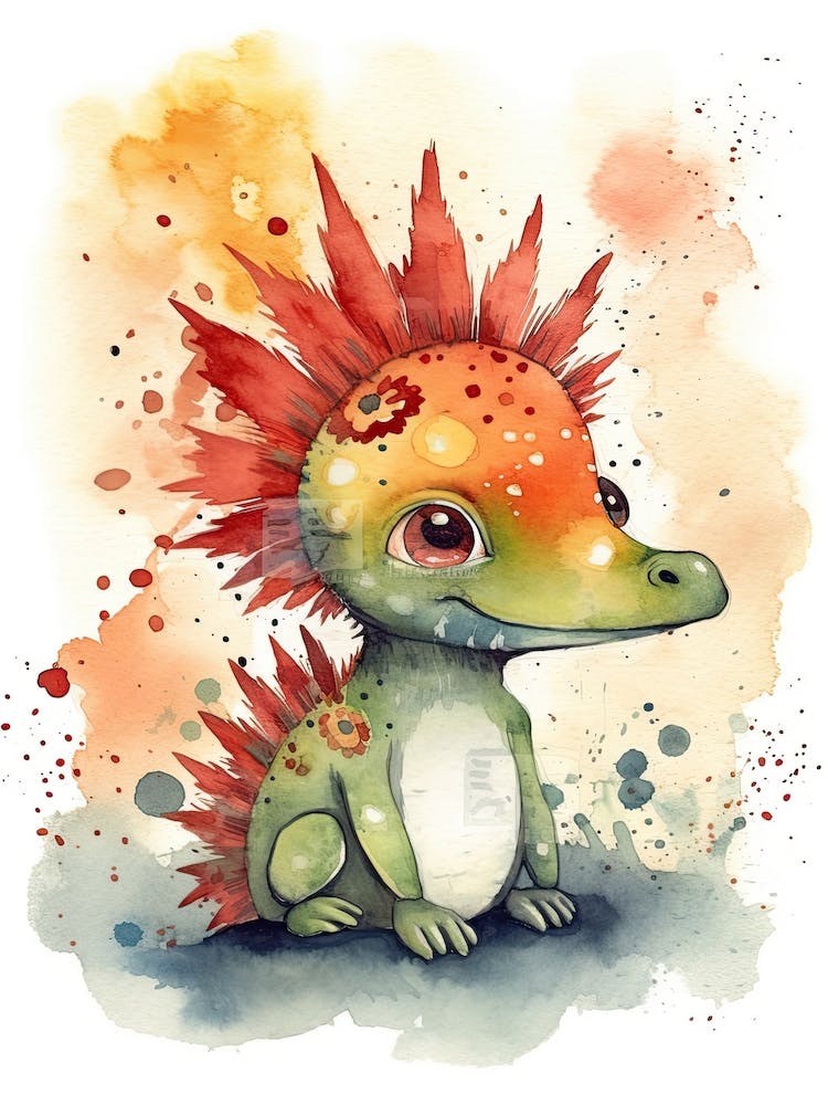 Spinosaurus Cute Dinosaur Watercolour 2