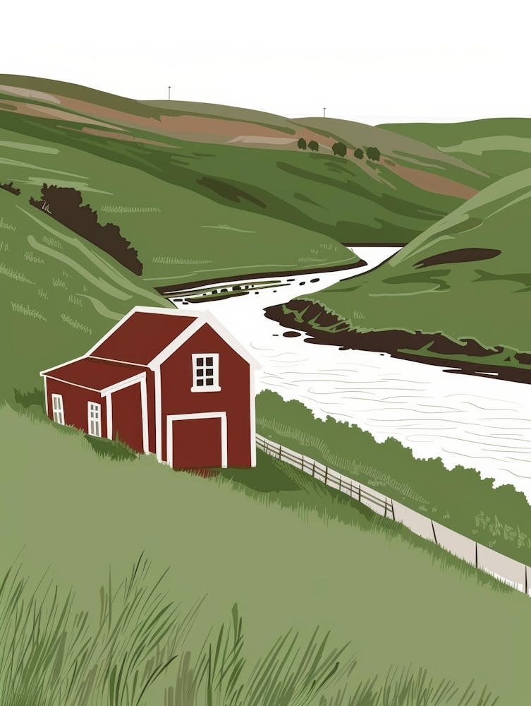 Rote Scheune am Fluss