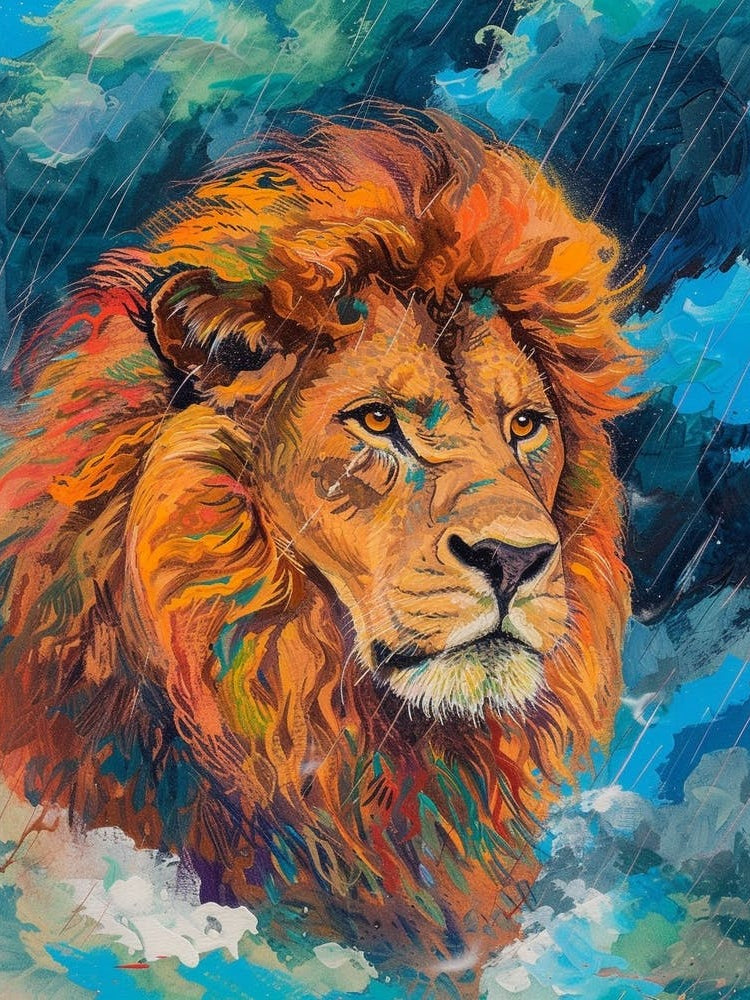 Masai Lion Facing A Storm Fauvist Painting 2