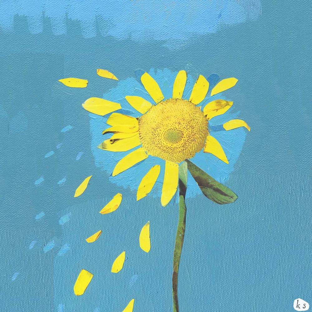 Sunflower Loves Me Loves Me Not Collage Painting 