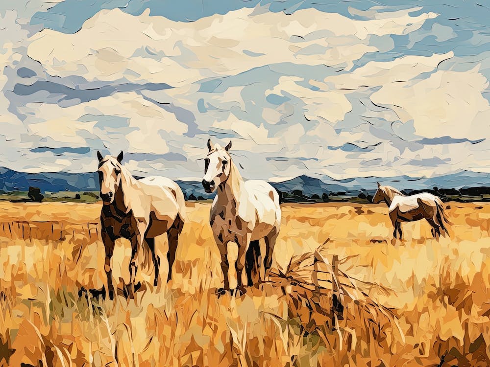 Horses Painting In Wyoming, Usa, Landscape 1