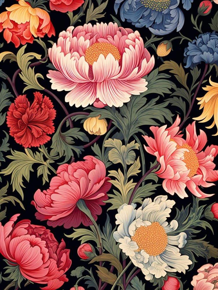 Peonies On Black Background