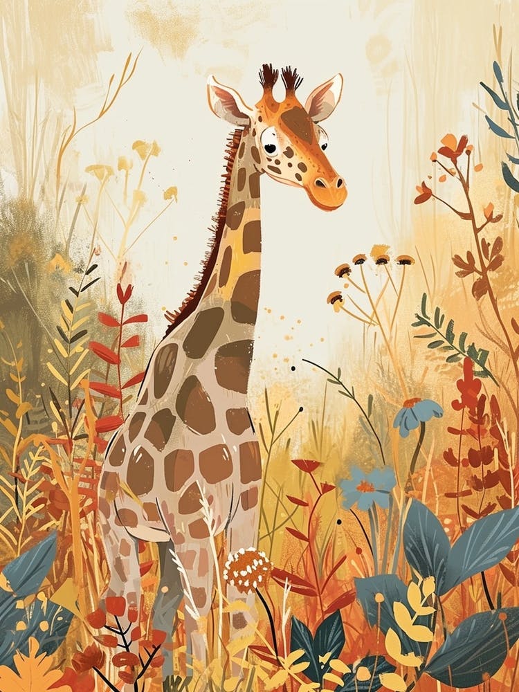 Modern Illustration Of A Giraffe In The Plants 5