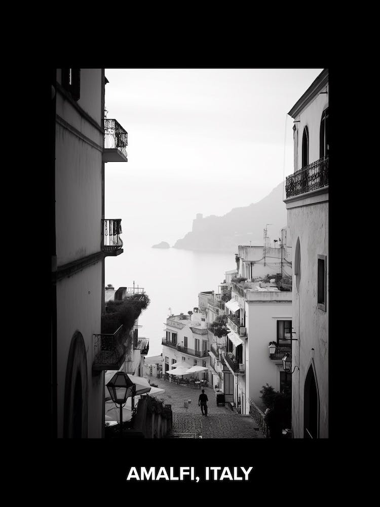 Poster Of Amalfi, Italy, Mediterranean Black And White Photography Analogue 1