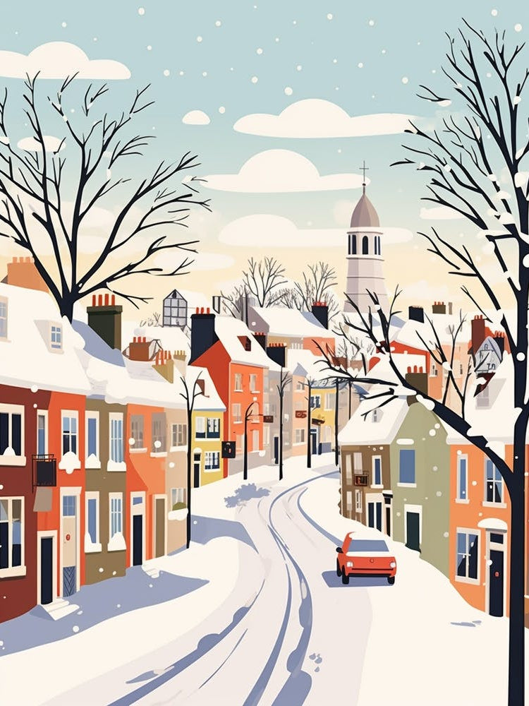 Retro Winter Illustration Newcastle United Kingdom 1