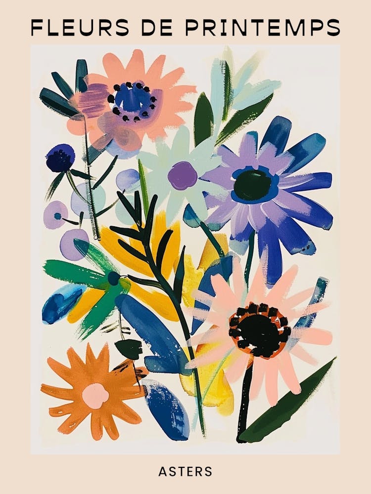 Spring Floral French Poster  Asters 3