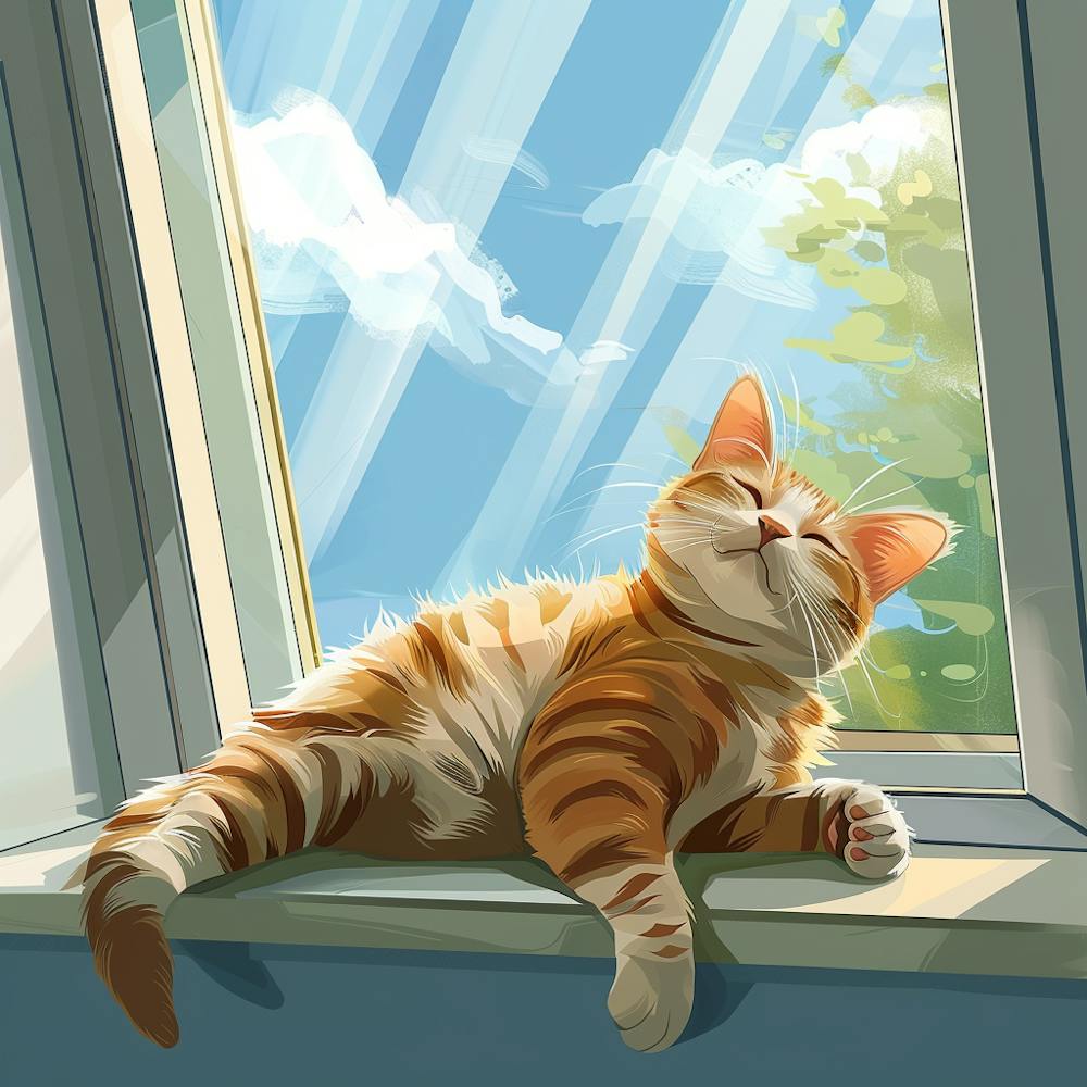 Cat Sitting On Window Sill enjoying the sun