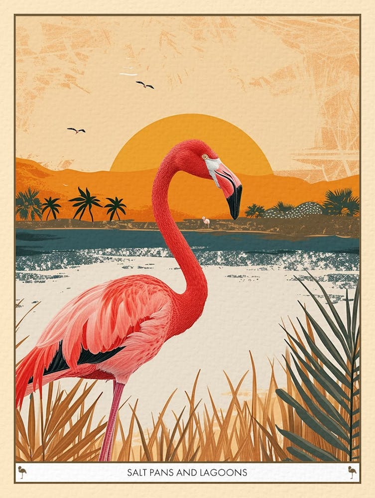 Grand Flamant rose Salines et Lagons Illustration tropicale 1 Affiche