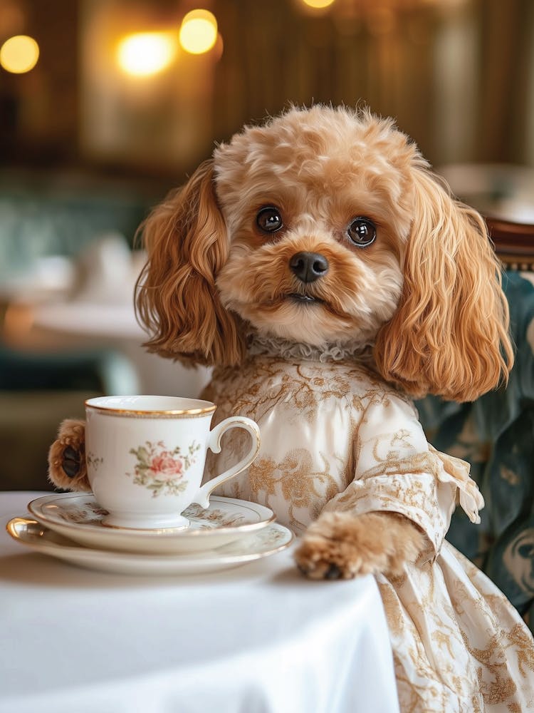 Cavapoo Having Afternoon Tea
