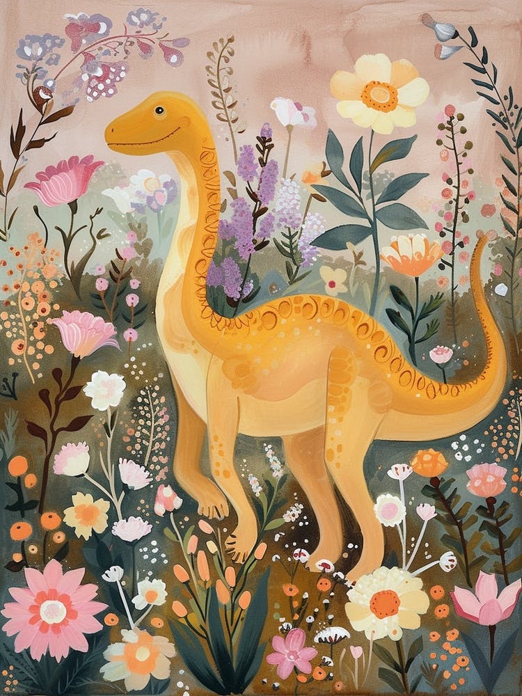 Dinosaur In The Floral Garden 3