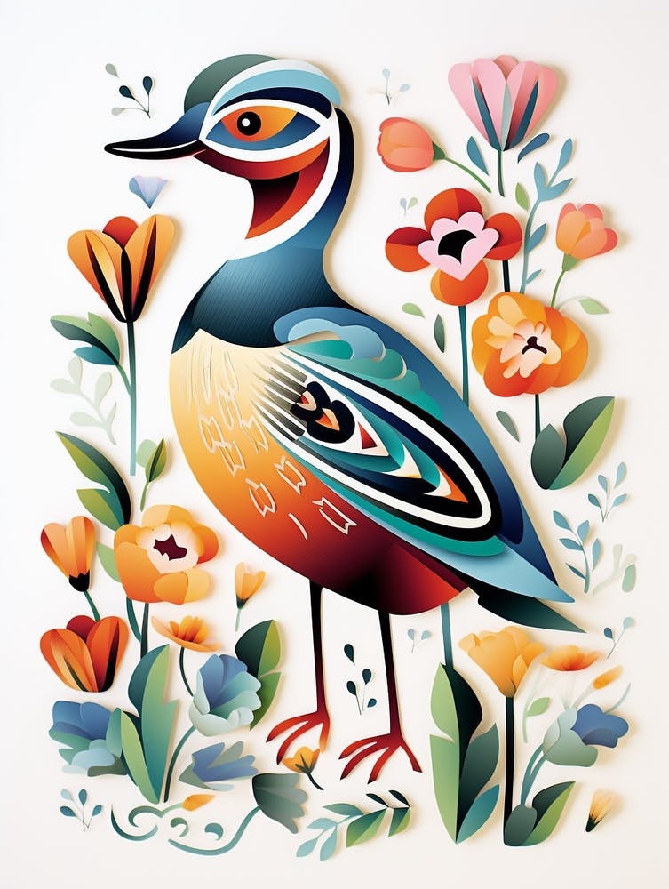 Scandinavian Bird Illustration Wood Duck 2
