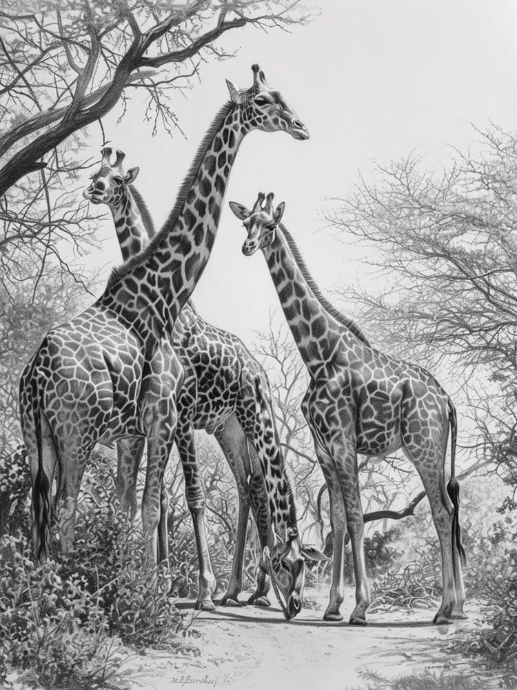 Herd Of Giraffe By The Tree 4
