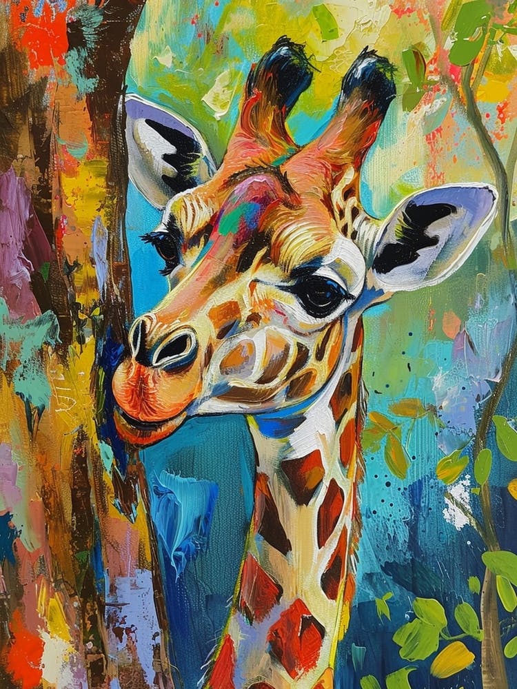 Giraffe Against The Tree 4