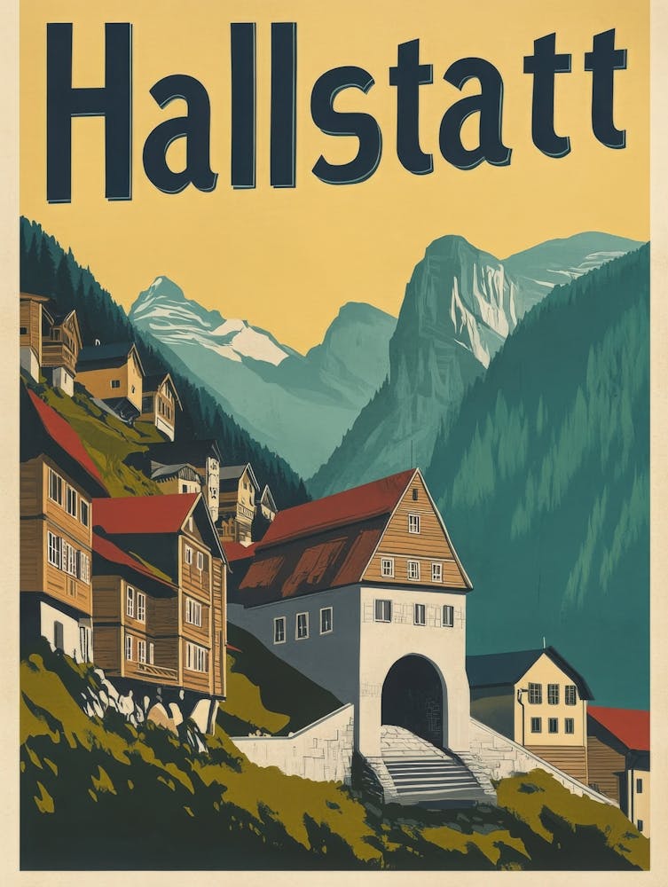 Aihrgdesign A Retro Travel Poster For Hallstatt
