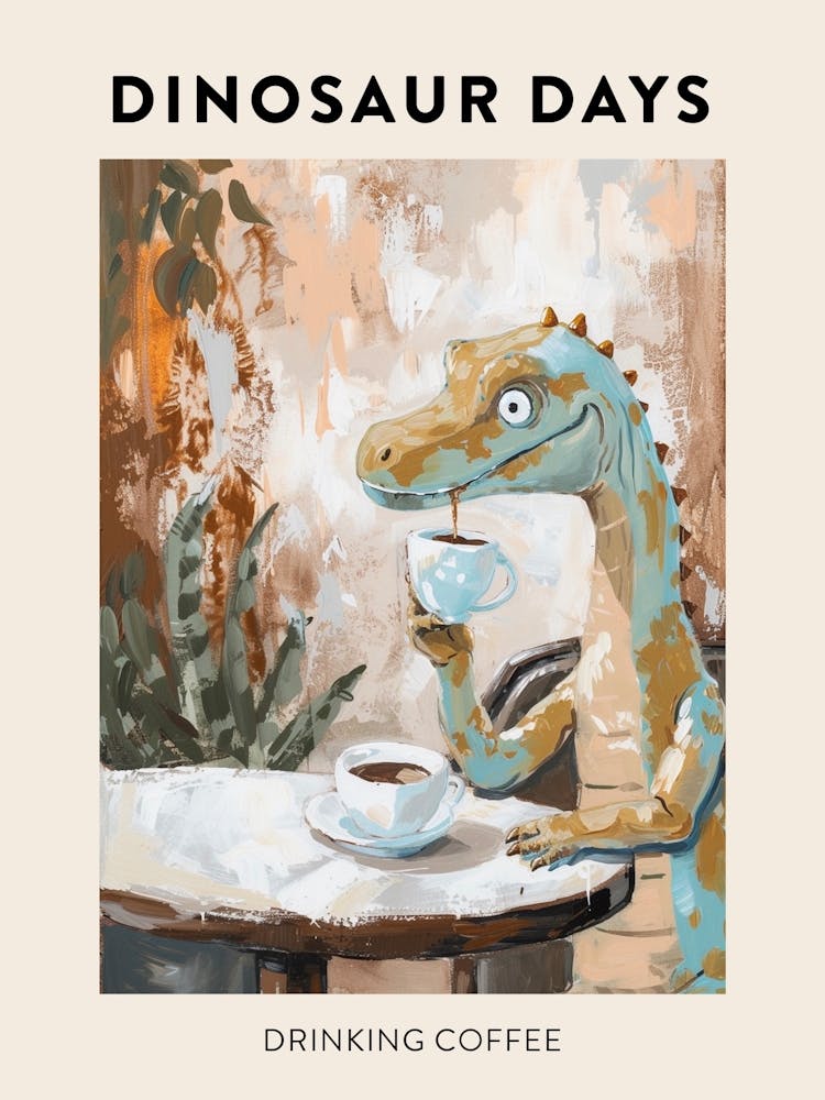 Dinosaur Drinking Coffee Poster 3