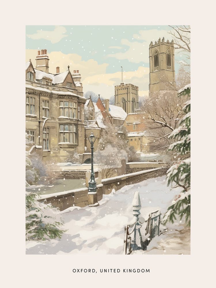 Vintage Winter Poster Oxford United Kingdom 3