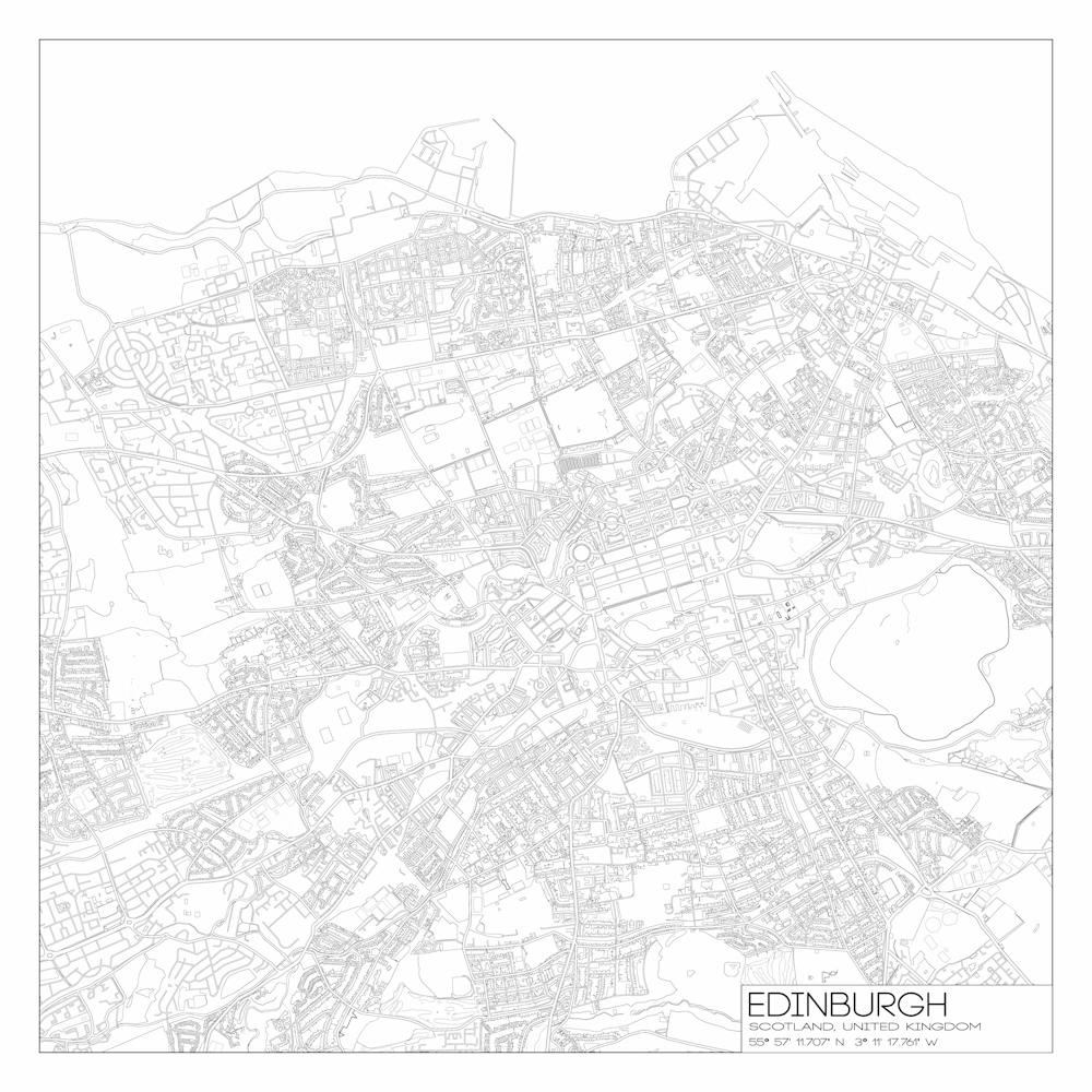 Edinburgh Scotland city map black on white blueprint design
