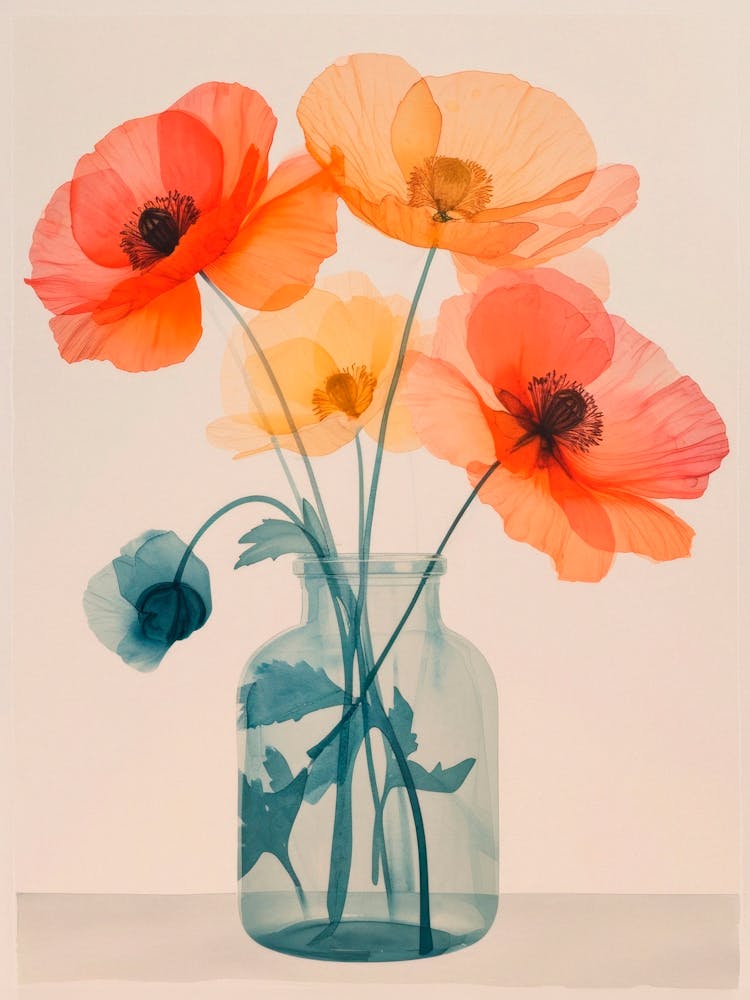 Poppies in a Vase. Floral Watercolor