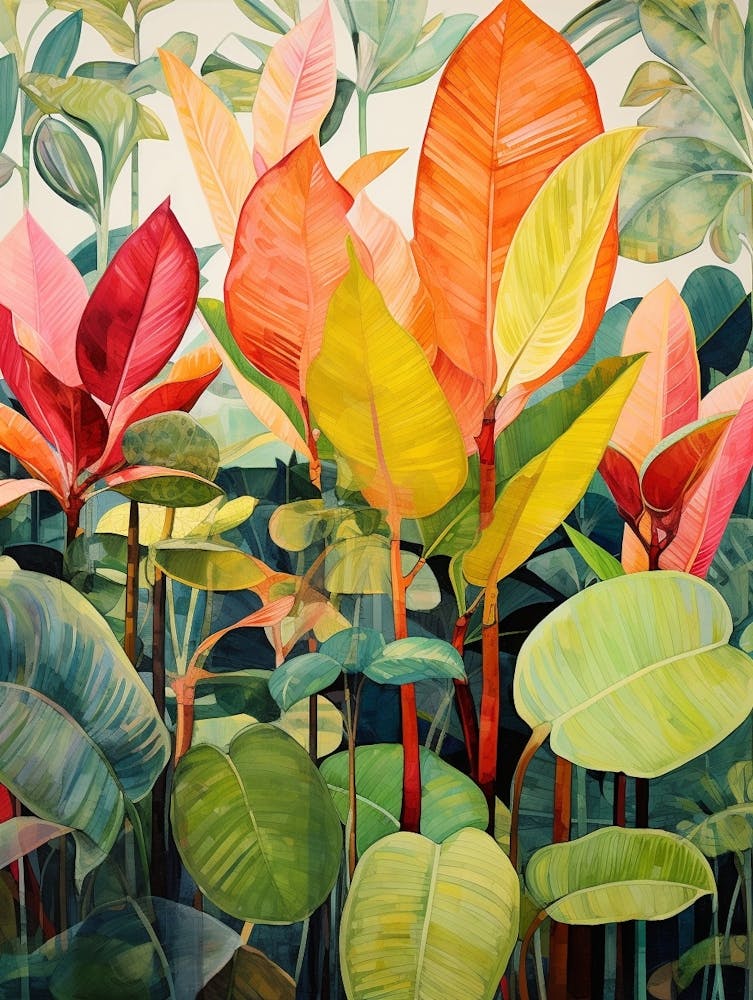 Tropical Plant Painting Rubber Tree Plant 3