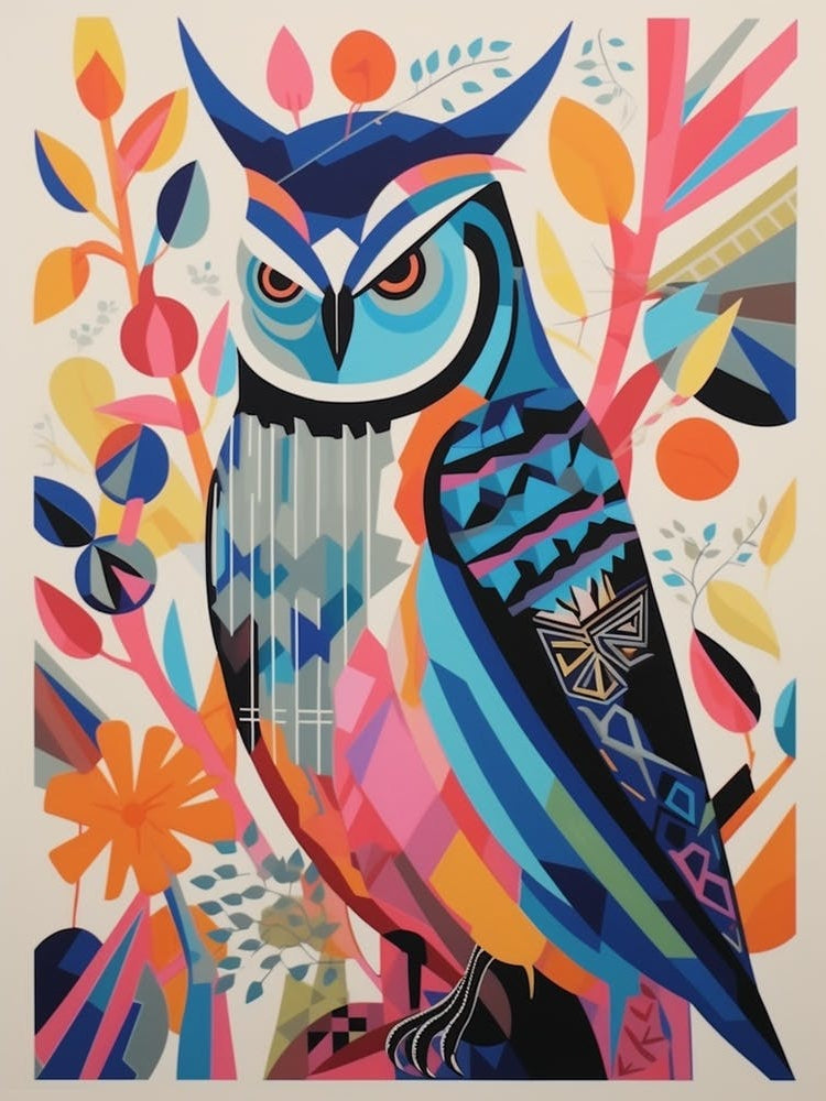 Colourful Scandi Bird Great Horned Owl 2