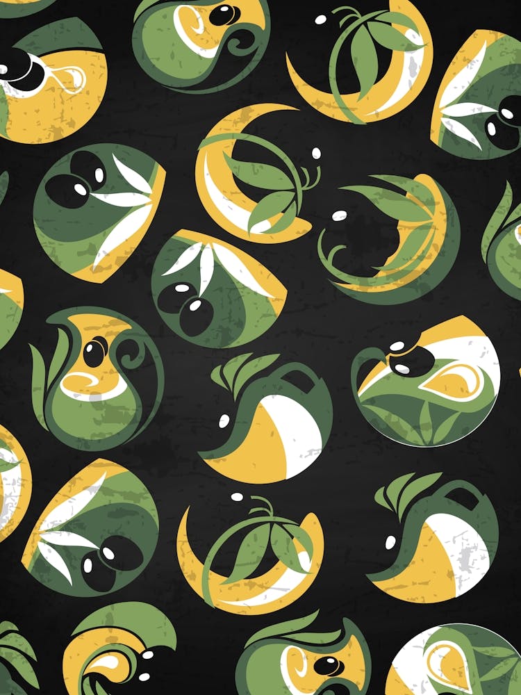 Green And Yellow Pattern - olives poster, kitchen wall art