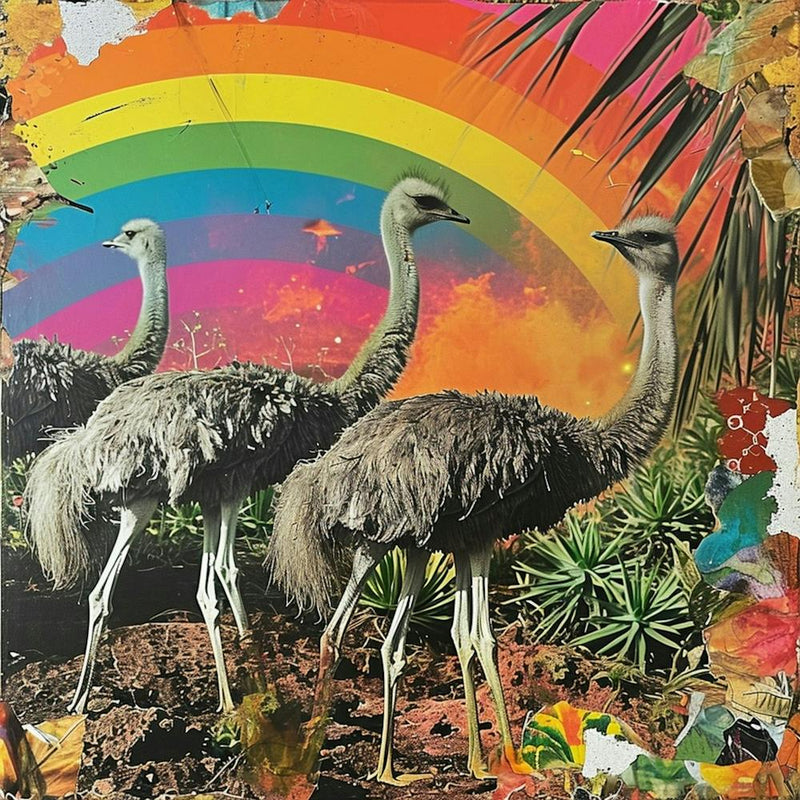 Rainbow Retro Ostrich Collage 3