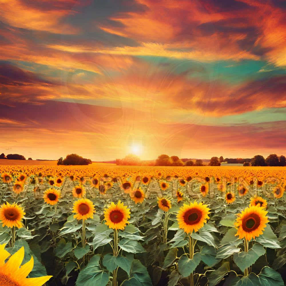 Hidden Alien , Sunflower Field At Sunset