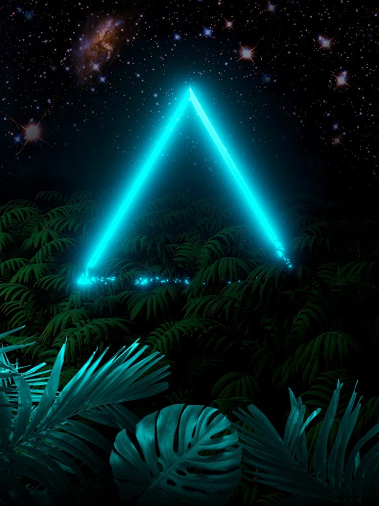 Neon landscape: Green Triangle & tropic [synthwave/vaporwave/cyberpunk] — aesthetic retrowave neon poster