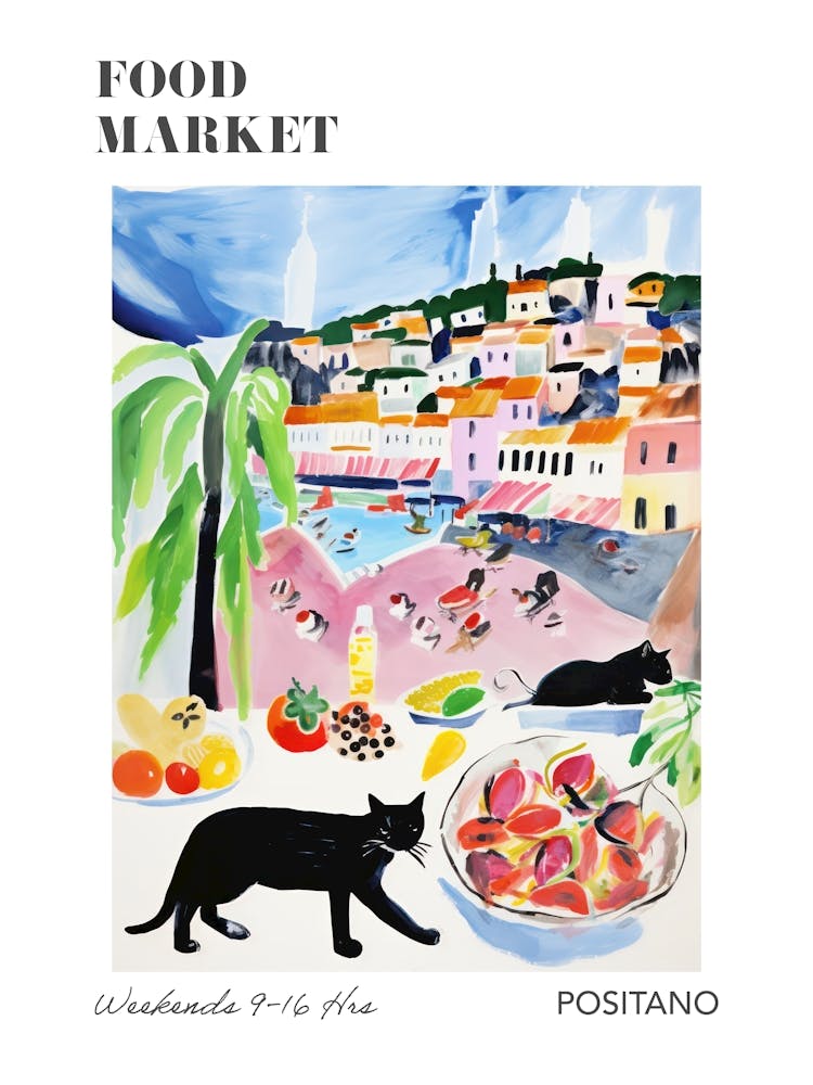 Der Lebensmittelmarkt in Positano 1 Illustrationsposter