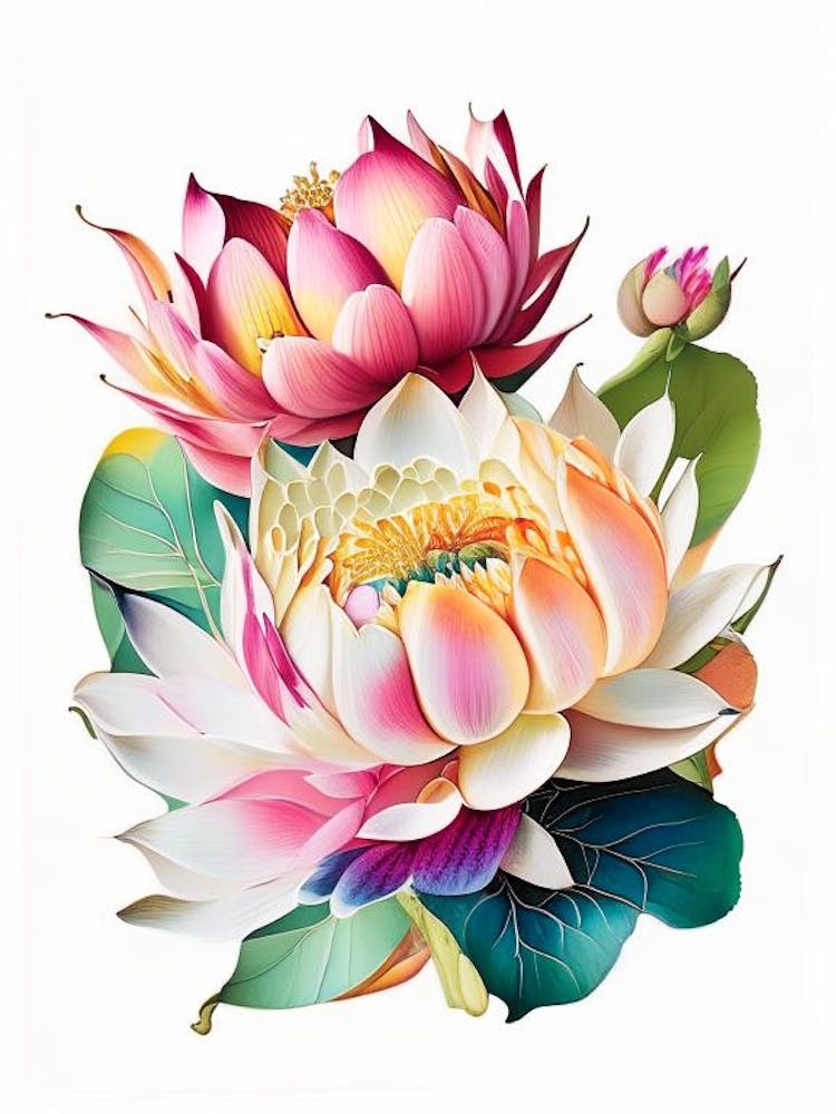 Lotus Flower Bouquet Decoupage 1