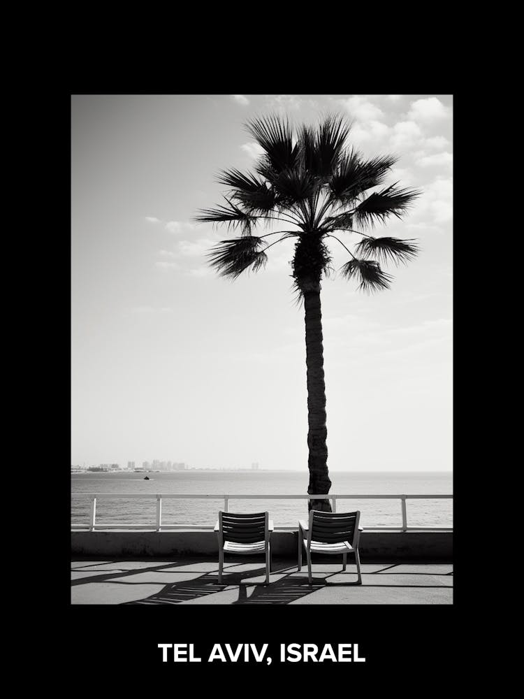 Poster Of Tel Aviv, Israel, Mediterranean Black And White Photography Analogue 5