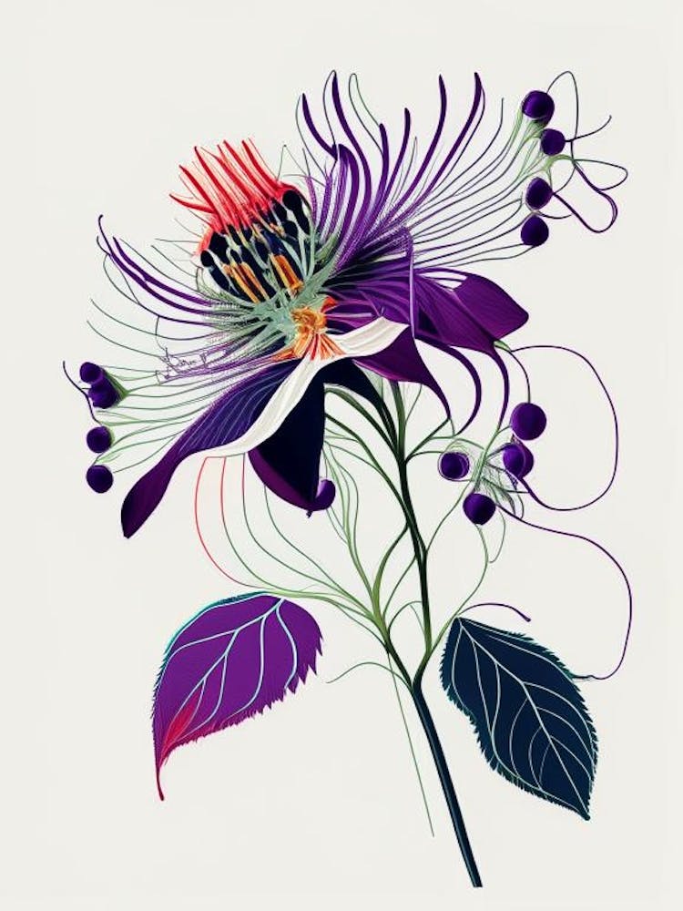 Passion Flower Floral Minimal Line Drawing 2 Flower