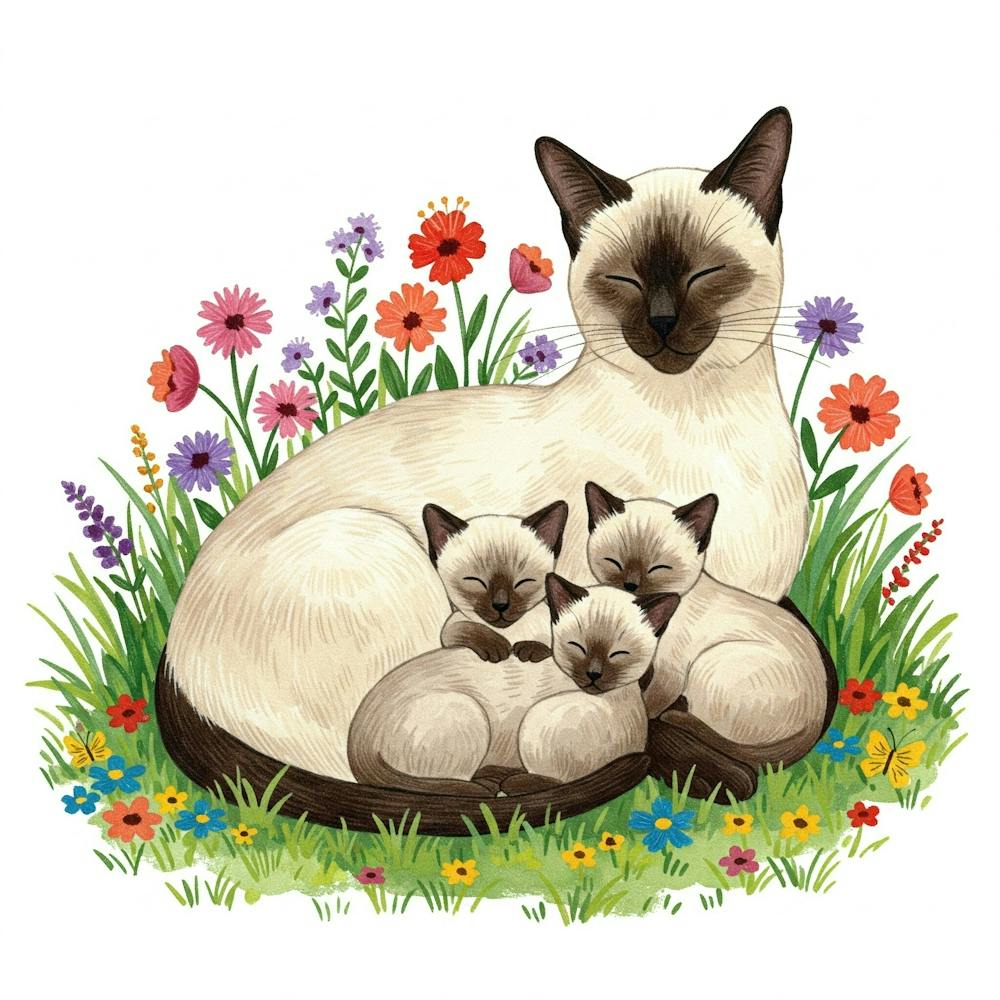 Siamese Cat With Kittens 1