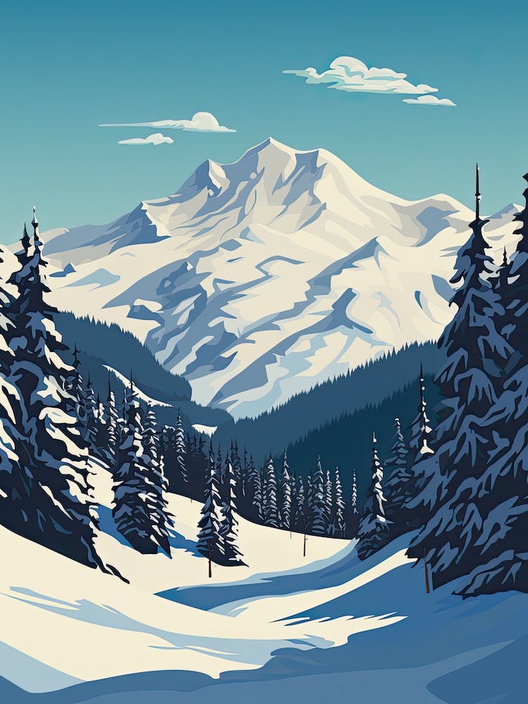 Whistler Blackcomb   British Columbia, Canada, Ski Resort Illustration 2 Simple Style