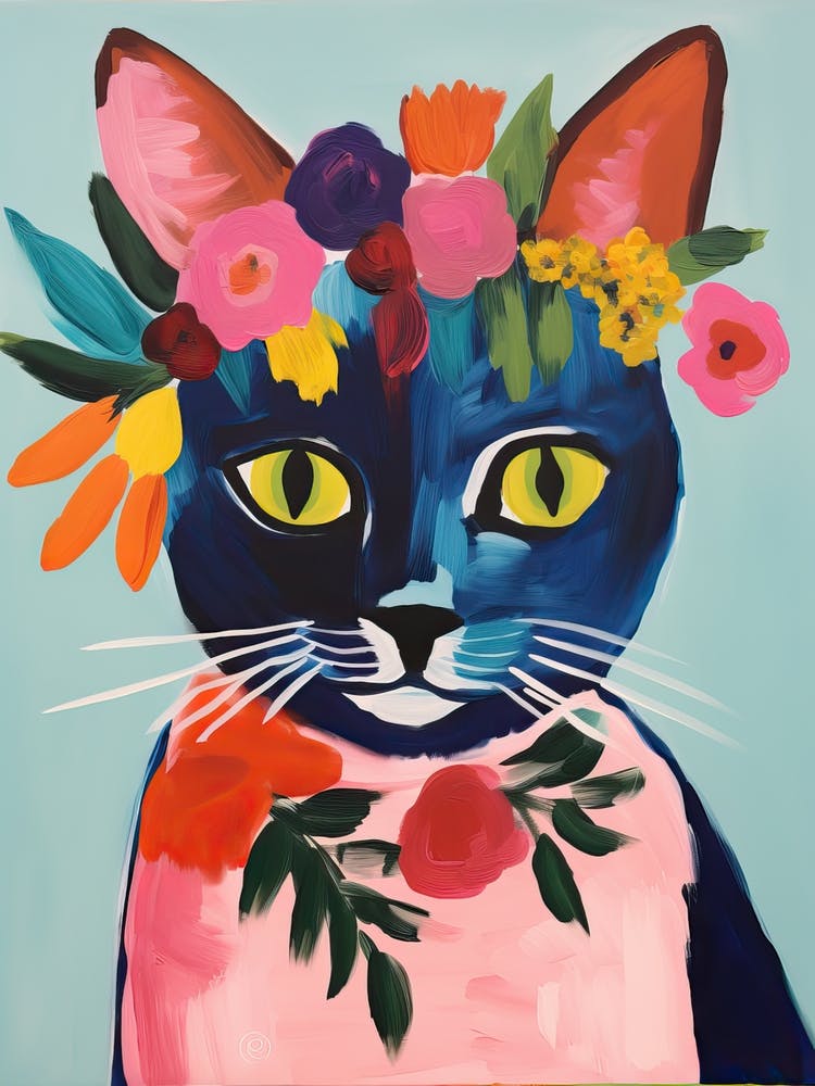 Singapura Cat With A Flower Crown Painting Matisse Style 1