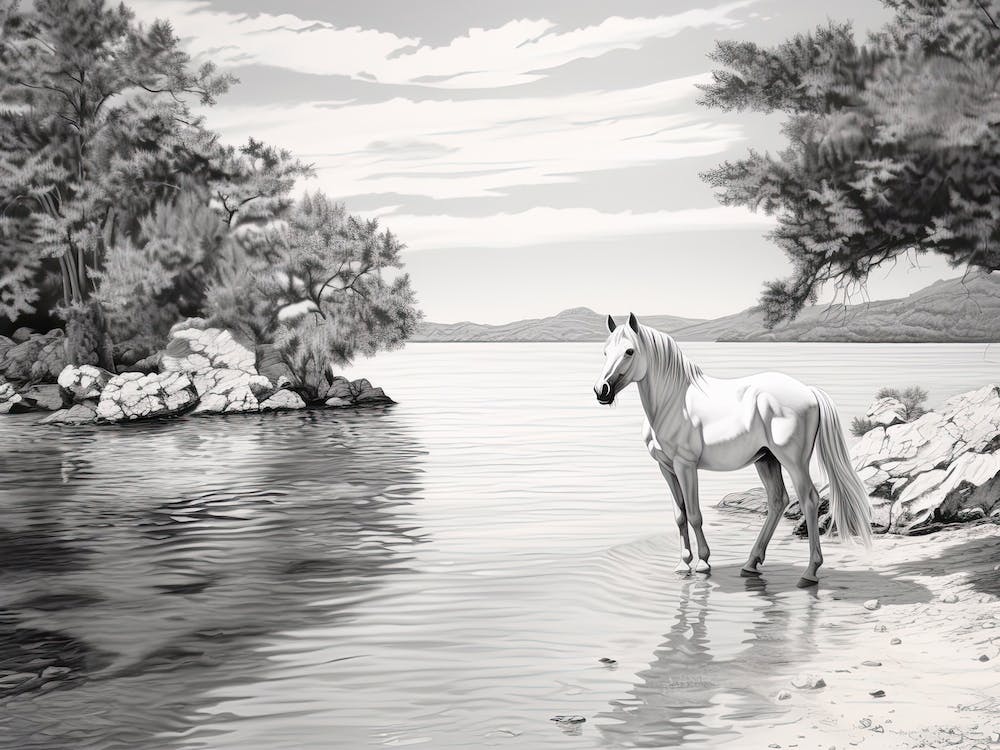 A Horse Oil Painting In Zlatni Rat (Golden Horn Beach), Croatia, Landscape 4