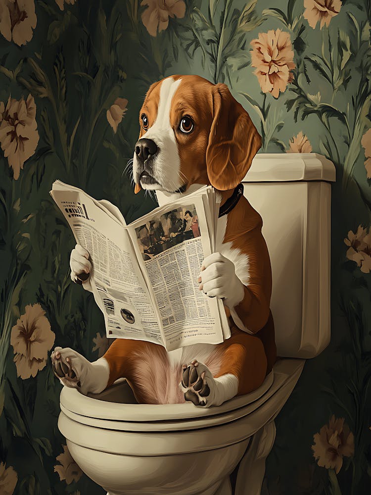 Dog Reading Newspaper On Toilet 10