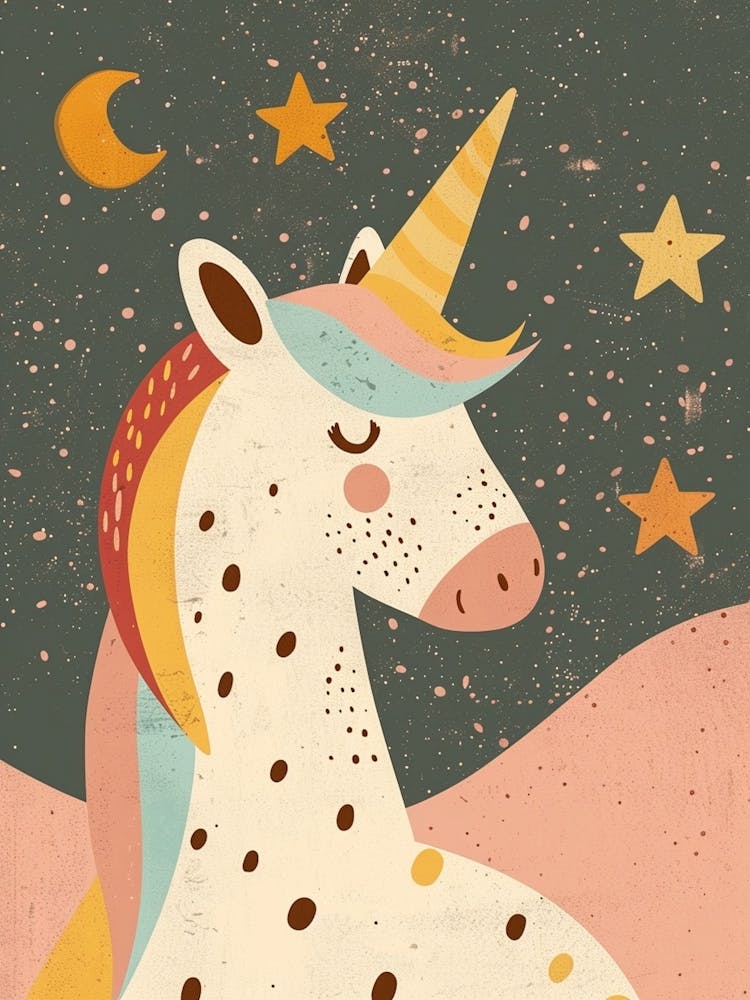 Pastel Peach Mustard Unicorn With The Stars