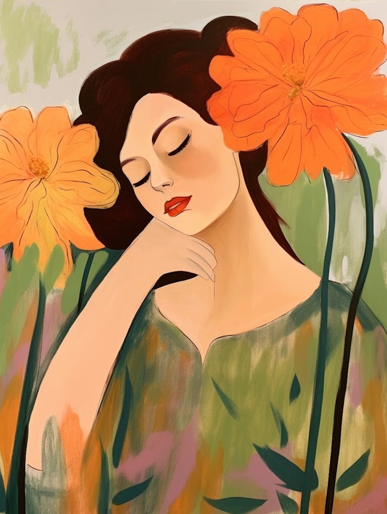 Woman With Autumnal Flowers Amaryllis