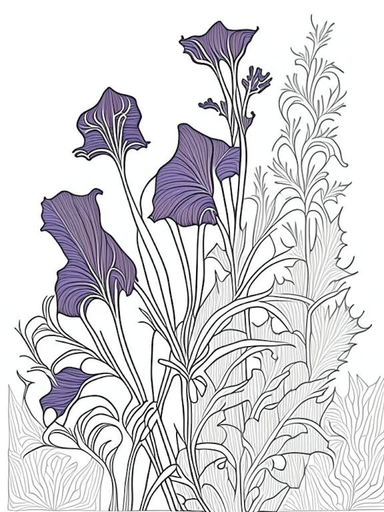 Violet Herb William Morris Inspired Line Drawing 2