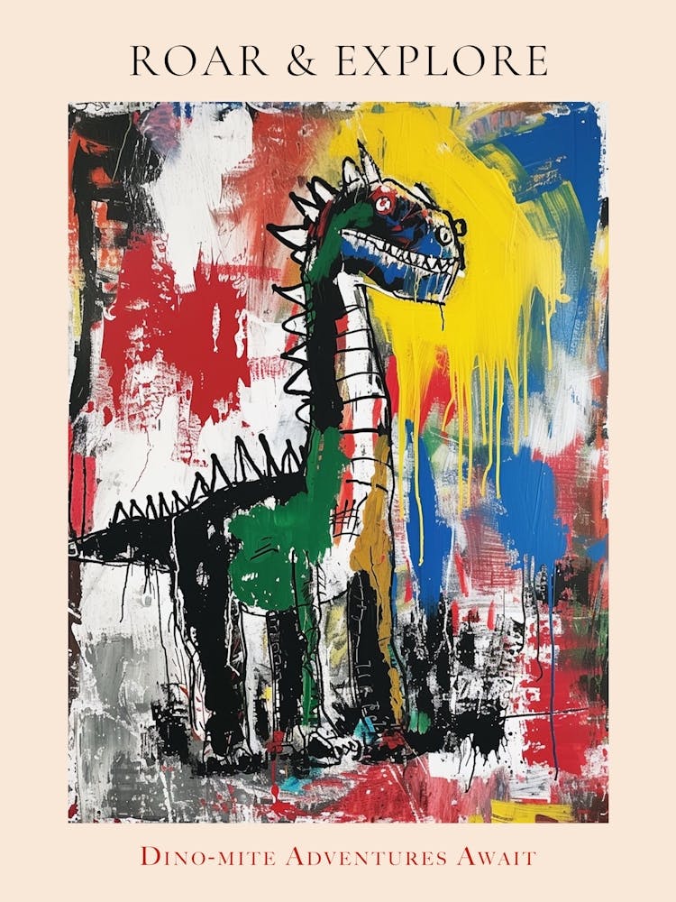 Abstract Paint Splash Primary Colour Dinosaur 2 Poster