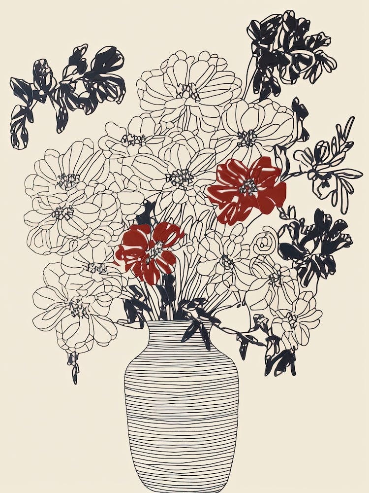 Floral Still Life Sketch Line Art 1