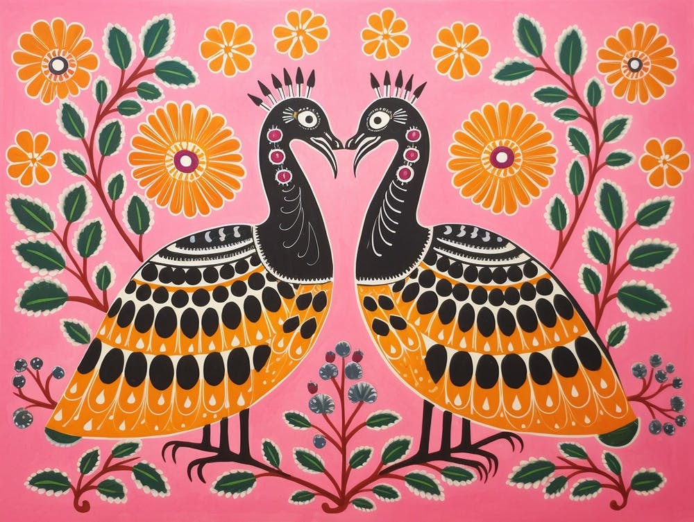 Peacock 2 Folk Style Animal Illustration