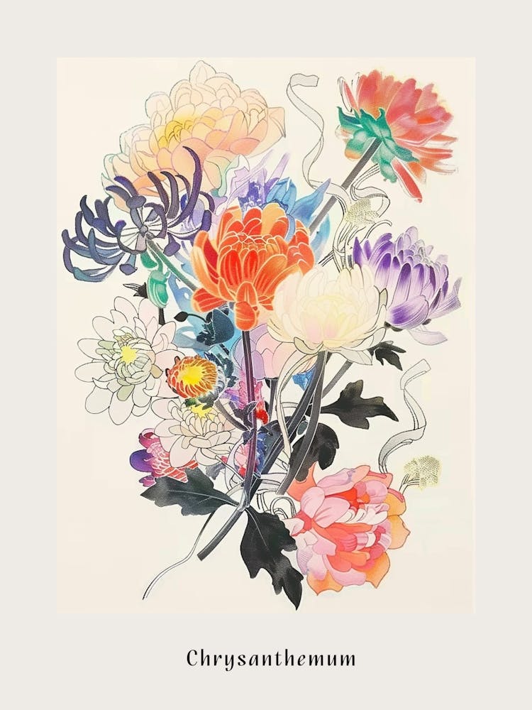 Chrysanthemum 2 Collage Flower Bouquet Poster