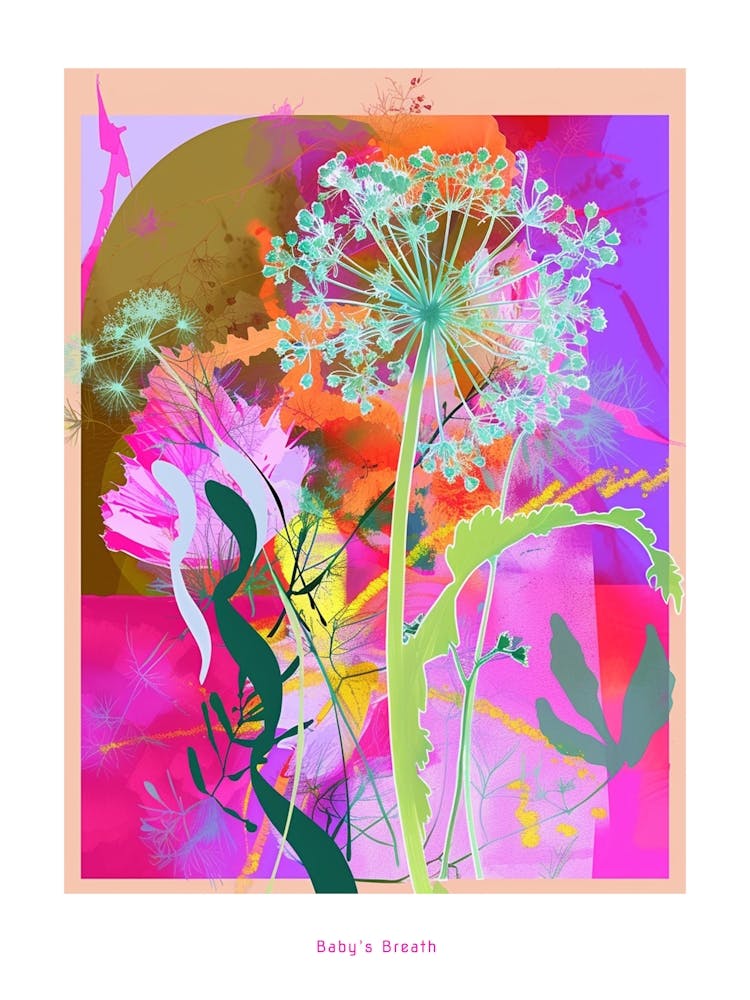Baby S Breath 2 Neon Flower Collage Poster