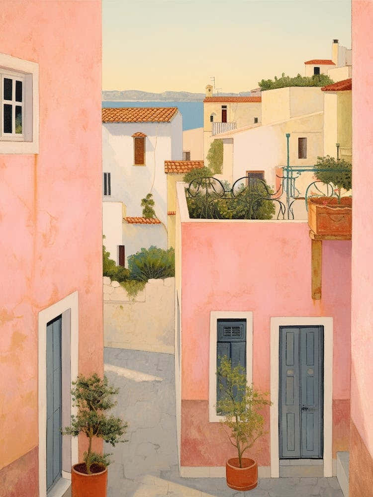 Lagos Portugal 1 Vintage Pink Travel Illustration