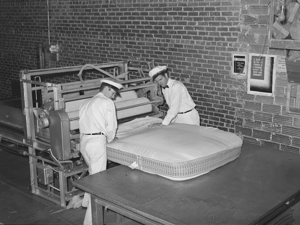 Filling Mattress Case With Cotton Linters, Mattress Factory, San Angelo, Texas By Russell Lee