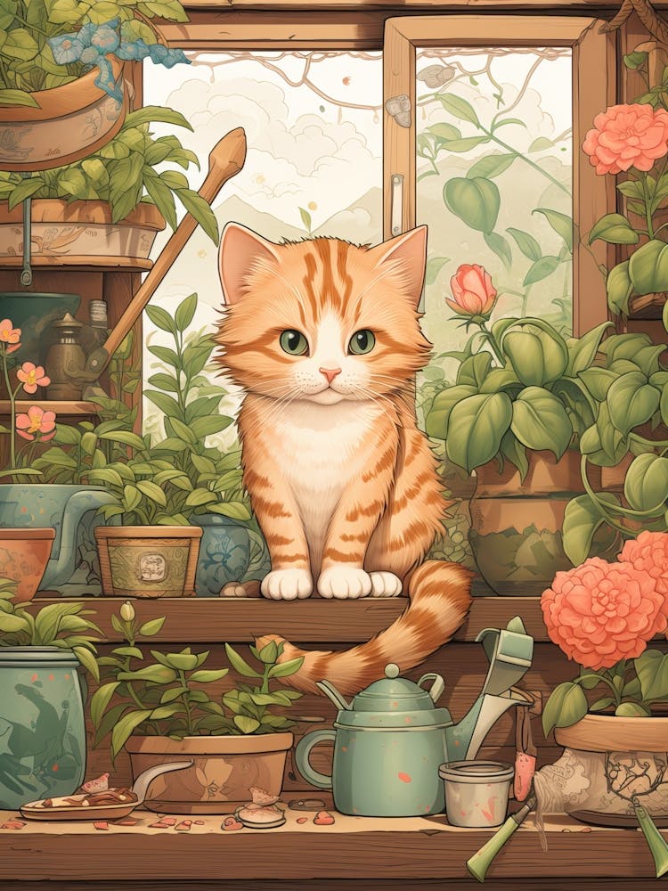 Kawaii Cat Drawings Gardening 1